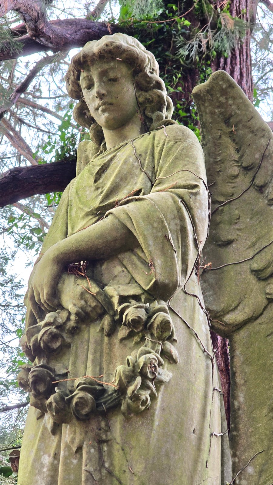 Detailed angel monument in Wimborne Road Cemetery